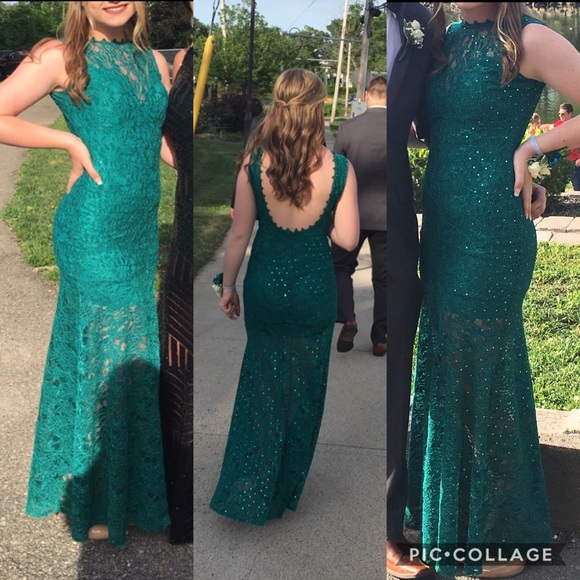 Emerald Green Long Sparkly Prom Dress!